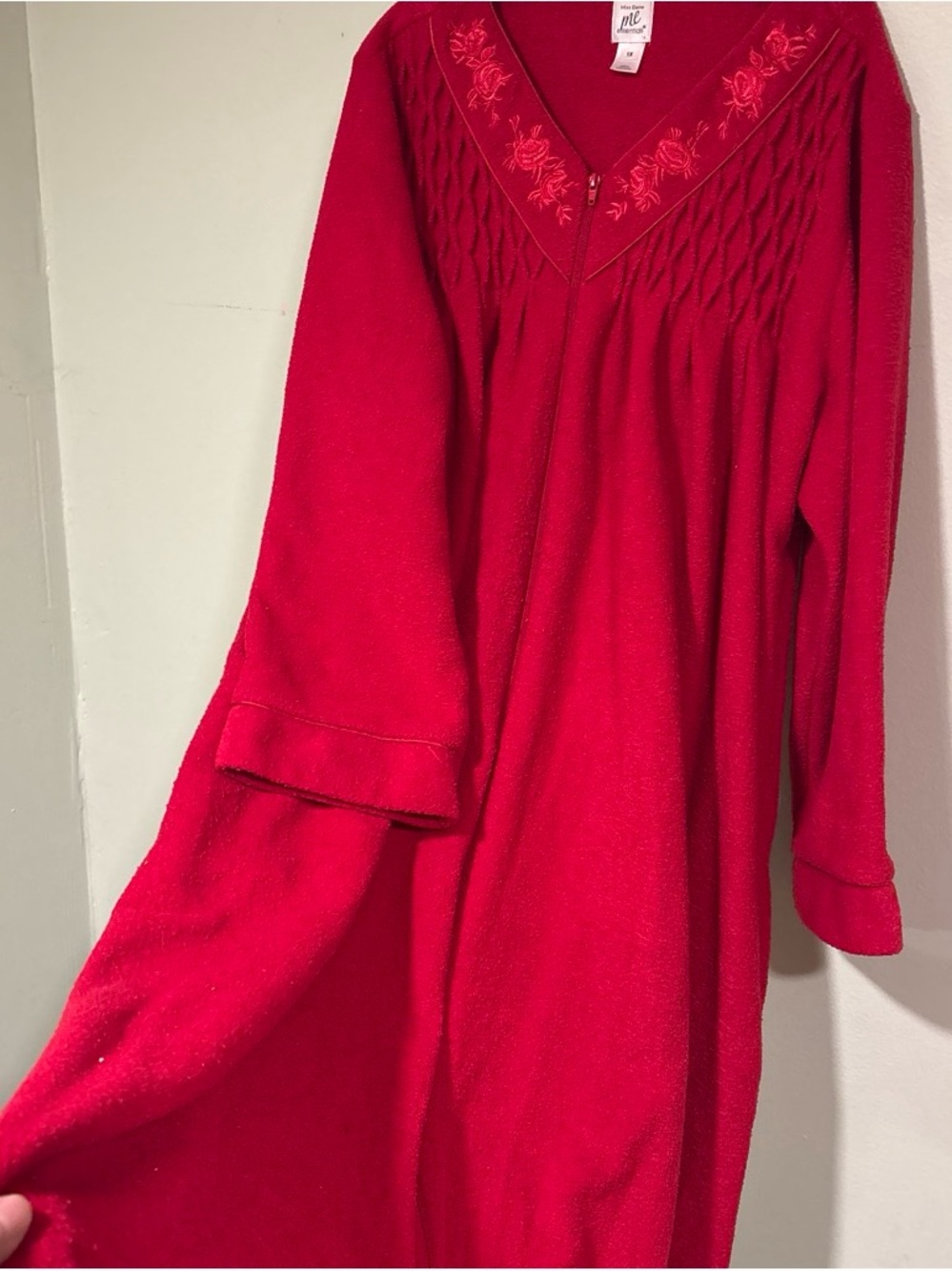 Miss Elaine Red Embroidered V‑Neck Long Nightgown Bathrobe Y2K